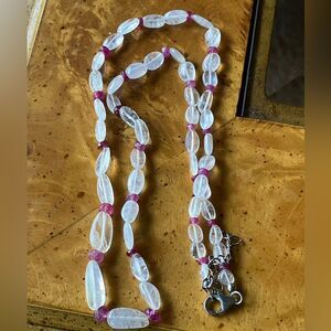 Natural Rainbow Moonstone Ruby Sterling Silver Beaded Necklace